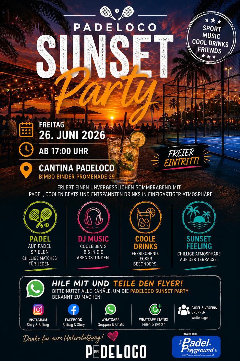 SUNSET PARTY - Cantina Padeloco 26.06. ab 1700 Uhr !!