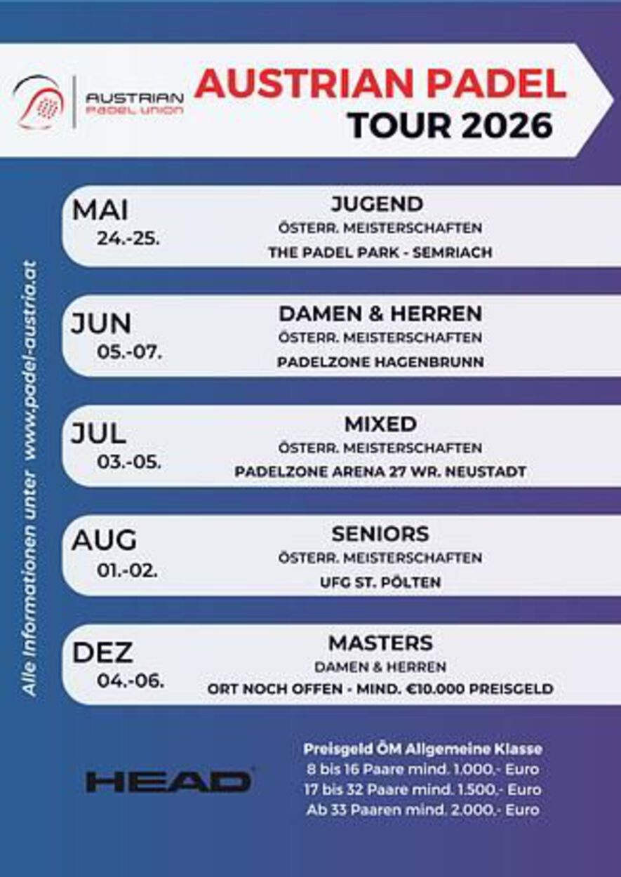 Österreichische Meisterschaften Seniors 2026 beim UFG - Padel Playground  01./02.August 26 